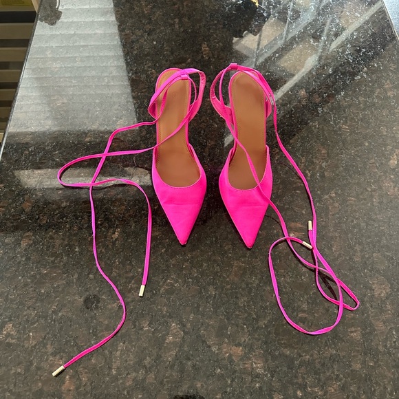 ASOS DESIGN Pink Satin Tie Heels (US 8) - Picture 3 of 9